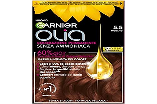 Garnier Olia Permanent Hair Colour Ammonia Free with Flower Oils of Natural Origin Vegan Formula, Mahogany
