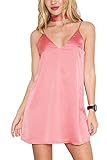 Simplee Apparel Women's Sexy Spaghetti Strap V Neck Casual Mini Slip Dress