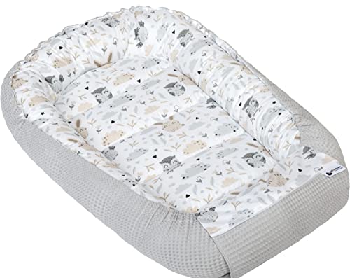 Nido per Neonato 100x60x15cm Baby Nest 100% Cotone Waffle Lettino da viaggio per bambini Medi Partners Multifunzionale Chiusura sicura (Radura con Waffle grigia)