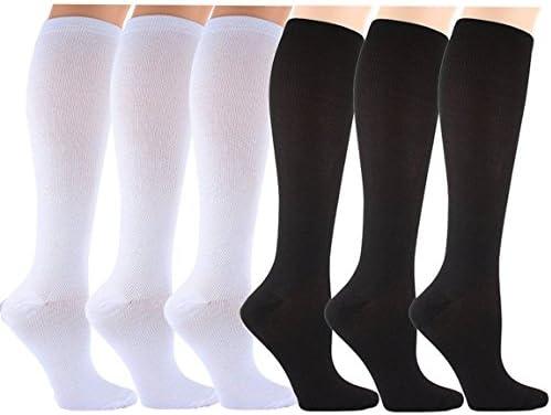 Graduated Compression Socks Women &amp; Men - 6 Pairs Unisex Knee High (15-20mmhg) Nursing Sports Socks - Best for Medical, Running, Nursing, Travel,Flight, Edema, Diabetic (S/M, Black,WHITE)