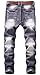 YTD Mens Distressed Ripped Biker Slim Jeans Stretched Moto Denim Pants (W38(Tag 40), Dark Gray)