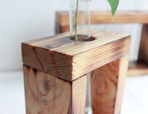 Test Tube Flower Bud Vase Set of 2 by WoodenStuff Decorative Rustic Wood Stand into a Solid Base Sconce Perfect for Centerpieces and Displays Flowers Plants Glass Holder Window Decor