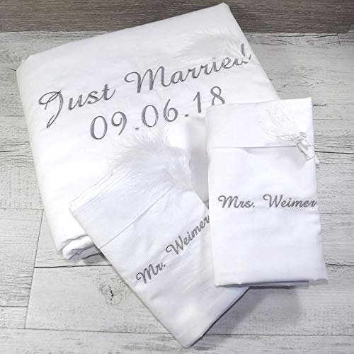 Parure De Lit Brode Et Personnalise Avec Prenom Initiales Drap Housse De Couette Taie D Oreiller 3 Dimensions Blanc Coton Cadeau Mariage Couple Maison Linge De Maison Amazon Fr Handmade
