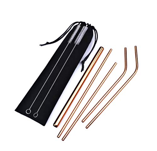Stainless Steel Straws Set of 8 Silver Metal Reusable Drinking Straws Fit Tumbler Cups 20oz Yeti RTIC Ozark (4 straight|4 bent|2 brushes) Dishwasher Safe Eco-Friendly 8.5inch Long &frac14; inch Diameter