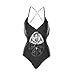 Blooming Jelly Women's Crochet Hollow Out Deep V Neck Hater One Piece Swimsuit Bathing Suit Black M