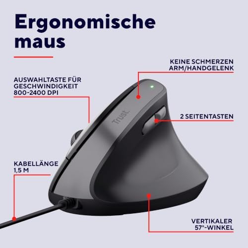 Yuno Vertikale Maus, Ergonomische Maus für Rechtshänder, Schwarz