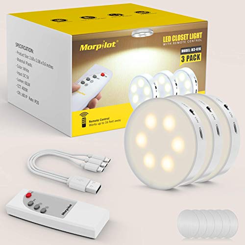 Luci sotto l\'armadio morpilot LED Luce Notturna con USB ricaricabile, 3PCS LED Lampada da Parete con Telecomando, Luce adesiva Per Vetrine Credenza Guardaroba Corridoio Cucina