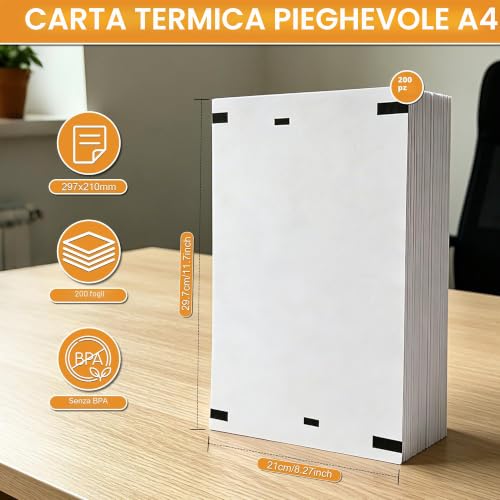 (200 Sheets) A4 Thermal Printer Paper, Foldable Thermal Paper, Compatible with Most Thermal Printers, BPA-Free, Suitable for Thermal Printers for Documents and Web