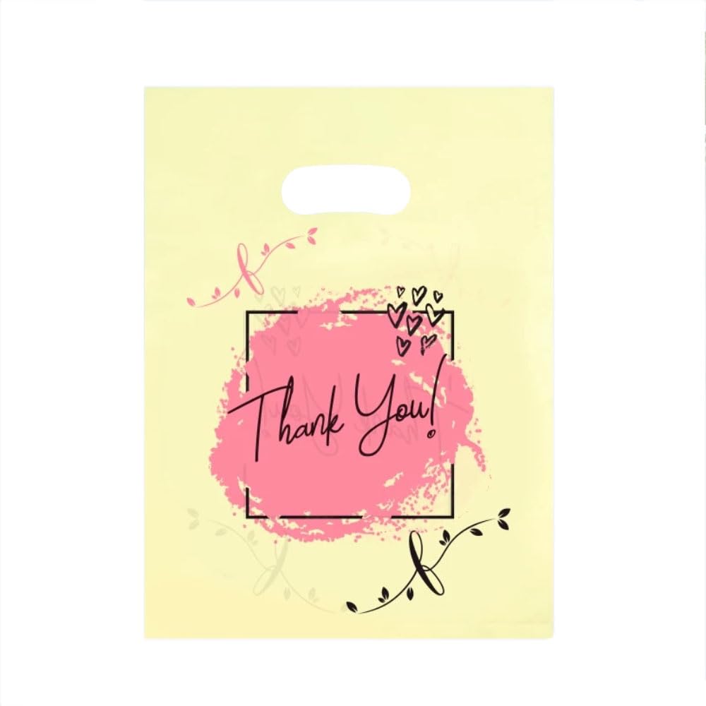 Photo 1 of 100 Count 5.8 "x 7.8" Plastic Merchandise Bags, Shopping Bag for Small Business Retail Bags Crafts Plastic Bag with Die Cut Handle Bag - Yellow Thank You