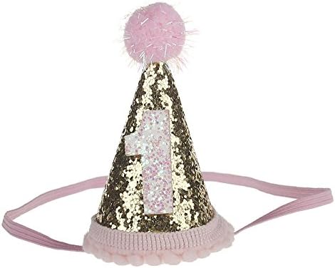 Baby Girl Boy Birthday Party Sequin Crown Hat Headband Hairband Photo Prop (Gold &amp; Pink)