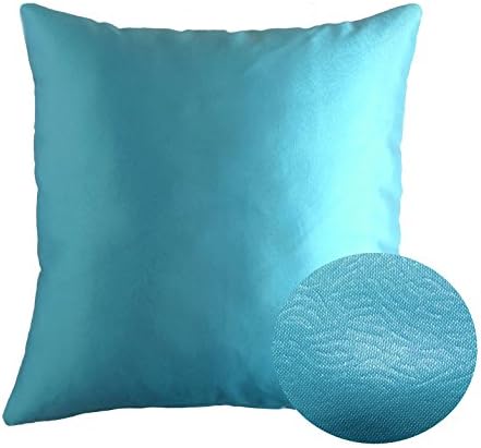 Cyan Blue 18" x 18" Decorative Solid Satin Square Throw Pillow Cases Cushion Covers Textured for Couch Sofa Bed