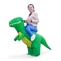 Linsion T-Rex Costume Inflatable Dinosaur Suit Halloween Dino Theme Party Dress Blow Up Costume Adult/Child (Adult Green)