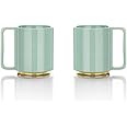 LAFEECA Ceramic Coffee Mug with Handle Tea Cup Large 13.5 oz Stackable Hand Painted Base Set of 2 - Mint