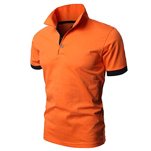 Mnyycxen Men's Perfect Slim Fit Short Sleeve Soft Fitted Polo Shirt Quick-Dry Golf Polo Shirt Fashion Tee (M, Orange)