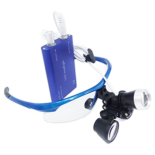 Dental Surgical Binocular Loupes 2.5X420mm Optical Glass + 3W LED HeadLight Blue by Purple-Violet