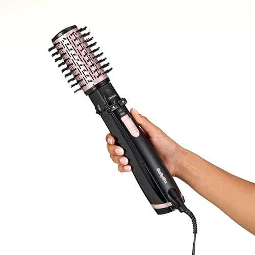 Brosse soufflante rotative Dry, Straighten and Style - Pour sécher, lisser et mettre en forme, Fonction ionique, Avec 4 accessoires interchangeables, Noir, AS200E