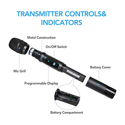 Wireless Microphone, VeGue Dual UHF Cordless Mic Set with Handheld Metal Mics, Interference-Free 300ft Long Operation, Ideal for Karaoke, Party, DJ, Church, Wedding, Class Use - Thumbnail 3