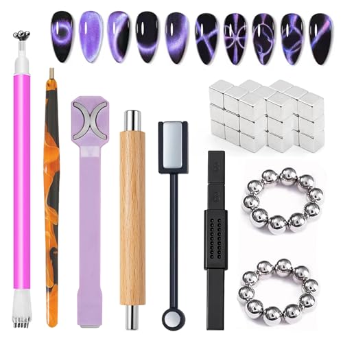WOKOTO 53Pcs Cat Eye Nail Magnet With 3 Pcs Y-Shape Heart Magnet Stencil For Nail Art Tools Set, Cat Eye Magnet For Nails Wand Magnetic Nail Polish Magnet For Cat Eye Gel Polish Magnets Sticks Pens at Amazon