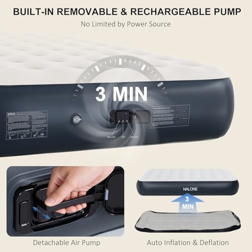 NALONE Colchón Hinchable 2 Plazas con Inflador 191x137x33cm, Colchón Inflable Matrimonio Autohinchable Cama Hinchable Eléctrico para Uso Doméstico Y Camping