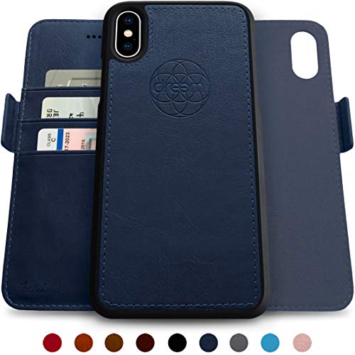 Dreem Fibonacci 2-in-1 Wallet-Case for iPhone X & Xs, Magnetic Detachable Unbreakable TPU Slim-Case, Wireless Charge, RFID Protection, 2-Way Stand, Luxury Vegan Leather, Gift-Box - Royal
