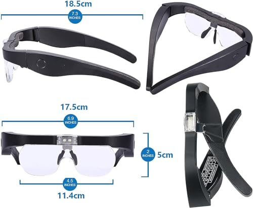 Magnifying Lens with LED Light for Hobbist Reading, Usb Rechargeable Eyeglasses Head-Mounted Magnification 5 x 3.5 x 2.5 x 1.5 x Professional for Elderly Visually Impaired Hands Free