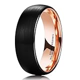 King Will DUO 8mm Women Men Black Tungsten Carbide Ring Matte Brushed Dome 18K Rose Gold Plated Comfort Fit Wedding Band
