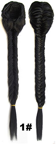 Beauty Wig World 19 inches (50cm)130g Synthetic Long Wavy Clip in/on Braided Rope Hair Chignon Drawstring Braid Fishtail Plait Ponytail #1 Jet Black