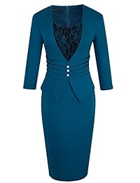 HOMEYEE B361 - Vestido de encaje para mujer, estilo retro, manga 3 4, elegante