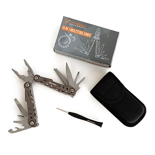 15-in-1 Multi Tool Pocket Knife by ProMaster - Heavy Duty Folding Utility Multitool Knife and Case for Men and Women - Saw, Wire Cutter, Pliers - Multipurpose for Outdoor Survival Gear and Home Use