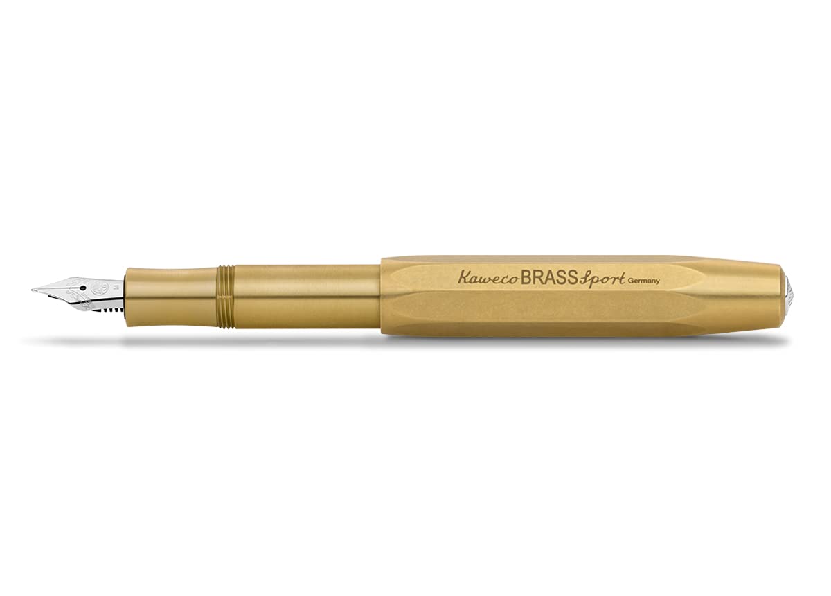 Kaweco BRASS SPORT Fountain Pen I Exclusive Brass Reservoir Pen for Ink Cartridges Including Retro Metal Box I Writing Instrument 13 cm I Nib: F (Fine)