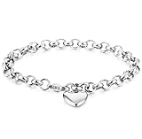 Besteel Stainless Steel Chain Link Bracelets for Women with Finish Heart Charm Bracelet, 7.5 inches