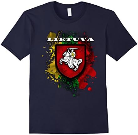Mens Lithuania Gift T-Shirt National Attributes Flag And Vytis 2XL Navy
