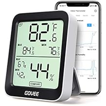 Termómetro higrómetro Govee, sensor de humedad de temperatura interior preciso con alerta de notificación, monitor de humedad de temperatura LCD Bluetooth con almacenamiento de datos para el garaje de la casa, invernadero, bodega