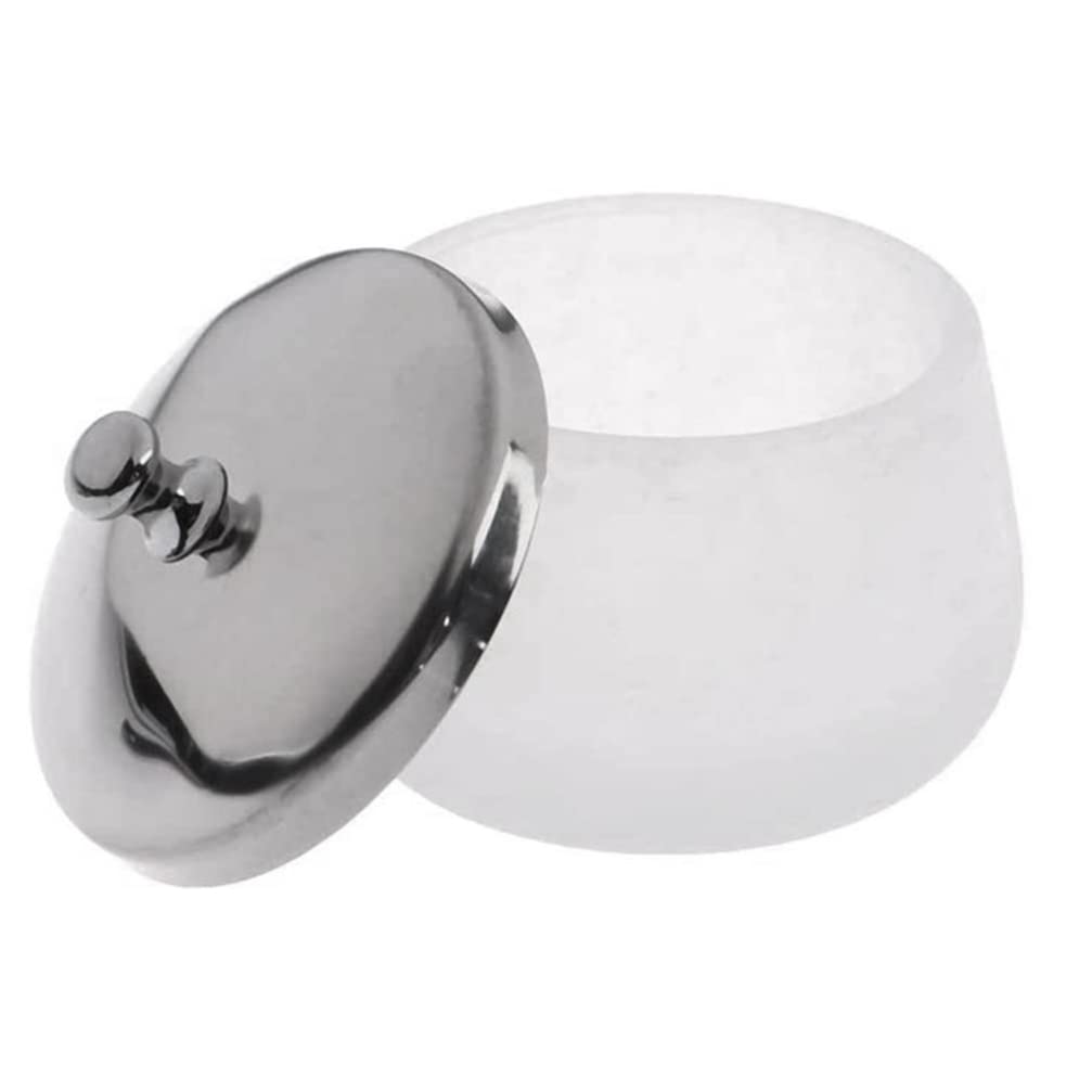 Minkissy Crystal Nail Art Dappen Dish With Lid - White Glass & Stainless Steel Nail Cup for Acrylic Liquid Styling