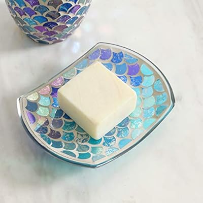 Bathroom Accessory Set | 5-Piece Decorative Glass Bathroom Soap Dispenser Set | Soap Dispenser, Tray, Jar, Toothbrush… 41x0P8CnUSL