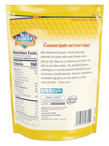 BLUE DIAMOND ALMONDS HONEY ROASTED SNACK ALMONDS, HONEY ROASTED, 1 POUND (PACK OF 1)