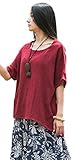 Soojun Women's Casual Loose Short Sleeve Round Collar Cotton Linen Shirt Blouse Tops