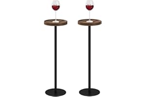 AEPOALUA Drink Table, Small Pedestal Side Table, Round Cocktail Table, Circle Accent End Table with Metal Base, for Small Spaces (2, Brown Walnut)