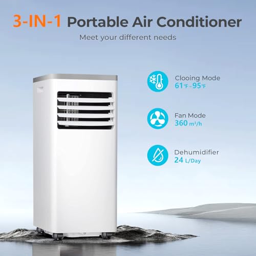 Havato Portable Air Conditioner 10,000 BTU, 3-in-1 AC Unit with Cooling Fan Dehumidifier for Cools up to 450 sq. ft, 24H Timer, 2 Speeds, Remote Control, LED Display, for Bedroom/Office/Home, White