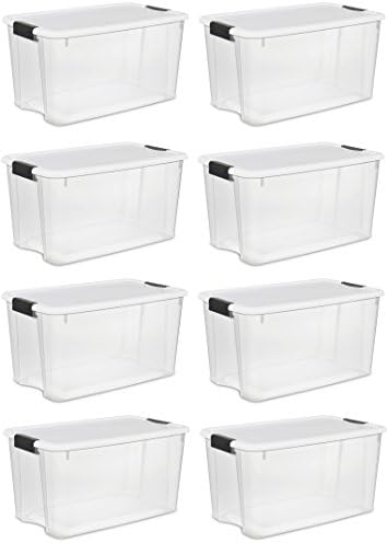Sterilte 70 Quart/66 Liter Ultra Latch Box, Clear with a White Lid and Black Latches, (70 Quart, 8-Boxes)