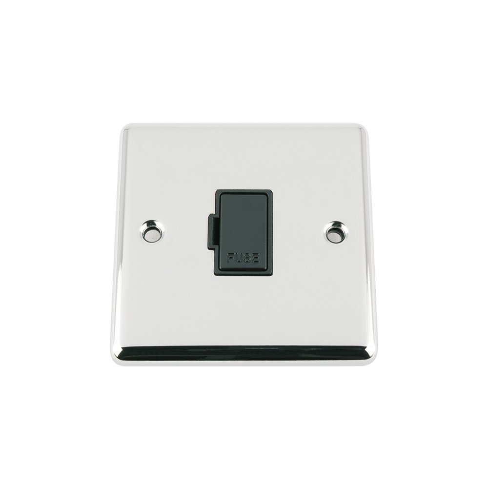 A5 Unswitched Fused Spur 13 Amp - Polished Chrome Classic - Black Insert