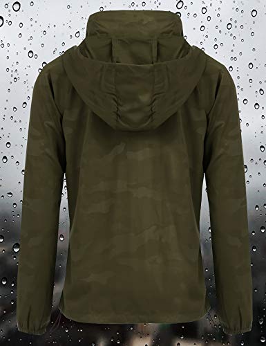 FISOUL Women's Lightweight Jacket Packable Running Windbreaker Active Outdoor Hooded Waterproof Raincoat S-XXL(Green,Small)