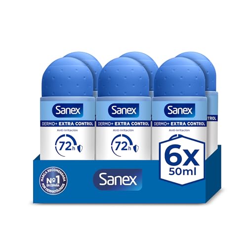 Dermo+ Extra Control Desodorante Antitranspirante Roll-On 72 Horas 6x50 ml– protección efectiva contra el sudor y el mal olor – dermatológicamente testado– contiene 0% alcohol*