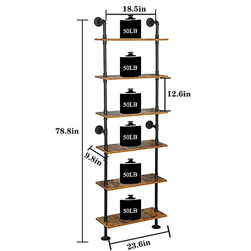 ZIOTHUM 6Tier Industrial Pipe Shelves Shelf Shelving Rustic Wood Metal