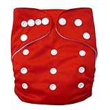 Alva Baby Double Rows of Snaps Cloth Diaper with Two Inserts (Red) B07
