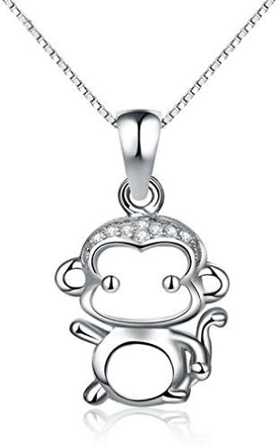 14K White Gold Overlay Sterling Silver Monkey Pendant Necklace with Gift Box