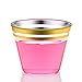 Delara Goods 100-Pack Premium 9 oz Double Gold Rimmed Disposable Plastic Cups for Parties, Dinners, Weddings. Excellent Disposable Wine Glasses, Cocktails, Champagne