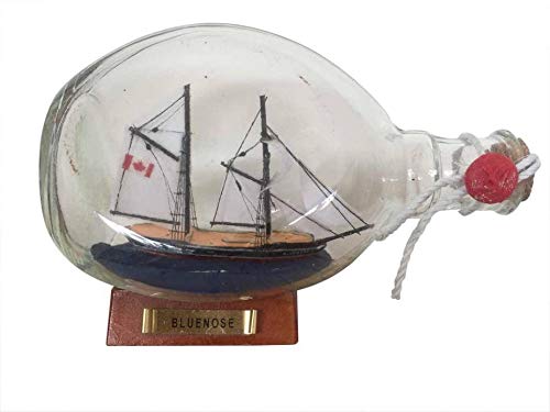 Bluenose Sailboat in a Bottle 7" - Wood Boat In A Bottle - Decorative Ship In A Glass Bottle - Nautical Decoration - Model Ship In A Bottle - Boat In A Bottle - Sold Fully Assembled - Not A Model Kit