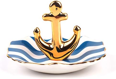 BESKIT Ceramic Ring Holder, Navy Ring Holder Jewelry Organizer for Women Jewelry Dish Engagement Wedding Rings Display Holder Stand Trinket Trays Home Room Decor (Anchor)