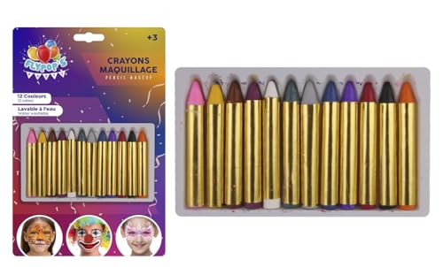 FLYPOP'S 259211 - Lápices de maquillaje para maquillaje (12 colores, piel sensible), probado en laboratorio, fiesta, carnaval, cumpleaños, niño, disfraz de 3 años